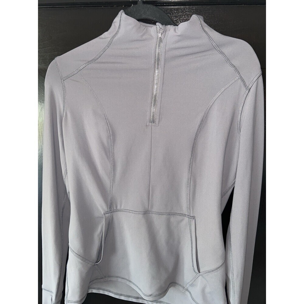 Yogalicious Top  Sz S  Gray, Pockets ,Thumb Hole High Neck, 1/4 Zip